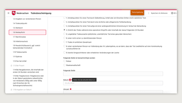 Screenshot aus dem EfA-Onlinedienst zur Todesbescheinigung TB-Online