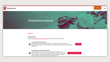 Screenshot aus dem EfA-Onlinedienst zur Todesbescheinigung TB-Online