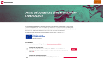 Screenshot aus dem EfA-Onlinedienst zum Leichnpass LP-Online