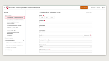 Screenshot aus dem EfA-Onlinedienst Infektionsschutzbelehrung IFSB-Online