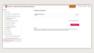 Screenshot aus dem EfA-Onlinedienst Infektionsschutzbelehrung IFSB-Online