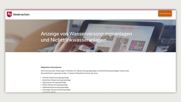 Screenshot aus dem EfA-Onlinedienst Anzeige von Wasserversorgungsanlagen TWVO-Online