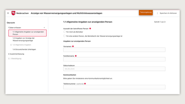 Screenshot aus dem EfA-Onlinedienst Anzeige von Wasserversorgungsanlagen TWVO-Online