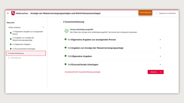 Screenshot aus dem EfA-Onlinedienst Anzeige von Wasserversorgungsanlagen TWVO-Online