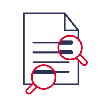 Icon zeigt ein Dokument und zwei Lupen