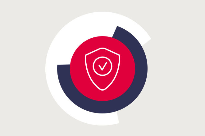 Teaserbild zeigt ein Icon für das Thema Sicherheit auf einem roten Kreis.